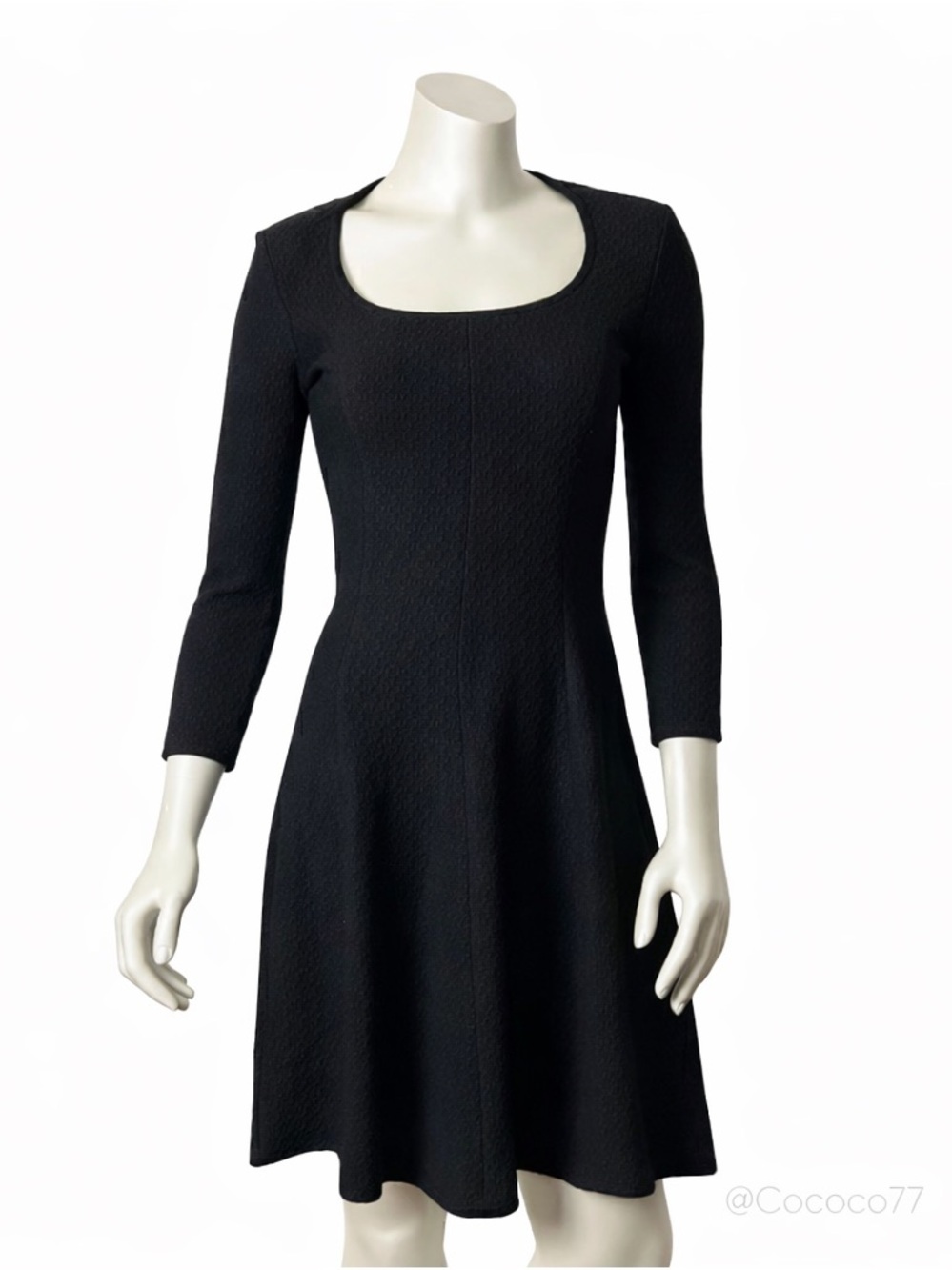 Theory Black Fit & Flare Dress 3/4 Sleeve Scoop Neck Knit Mini Size 2